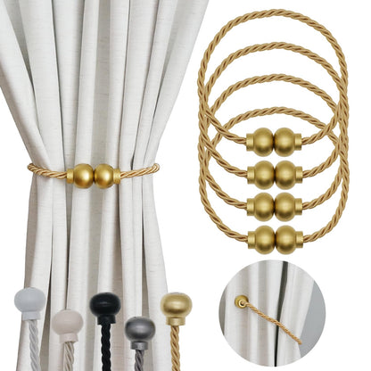 HIASTRA 4 Pack Magnetic Curtain Tiebacks Modern Handmade Rope Curtain Tie Backs Decorative Drapes Weave Holdbacks for Home Outdoor Bedroom Office Decorative Curtain, Gold