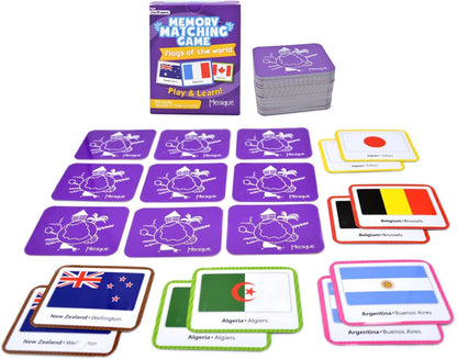 Menique Flags of the World Memory Matching Game – 100 Cards, 50 Countries to Match – Educational & Fun for Kids and Adults – Color-Coded by Continent – Learn Flags, Capitals, and Geography