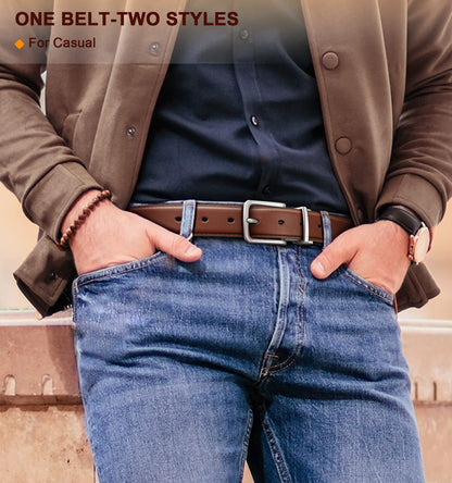BULLIANT Men's Belt,Reversible Belt Adjustable For Gift Men 1.25”-Cut For Fit-2 Sides in 1 Belt(Not 2)(Black/Light Brown,28"-32" Waist Adjustable)