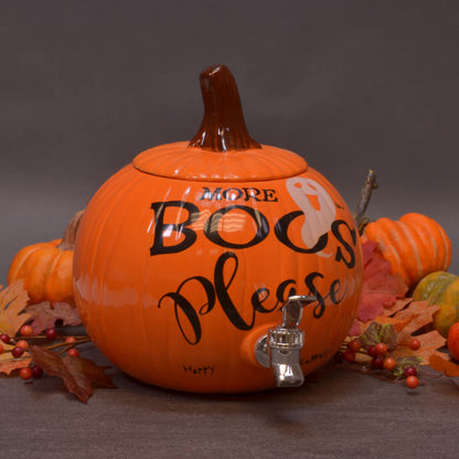 More Boos Please Pumpkin Orange 11 x 11 Glossy Ceramic Halloween Drink Dispenser