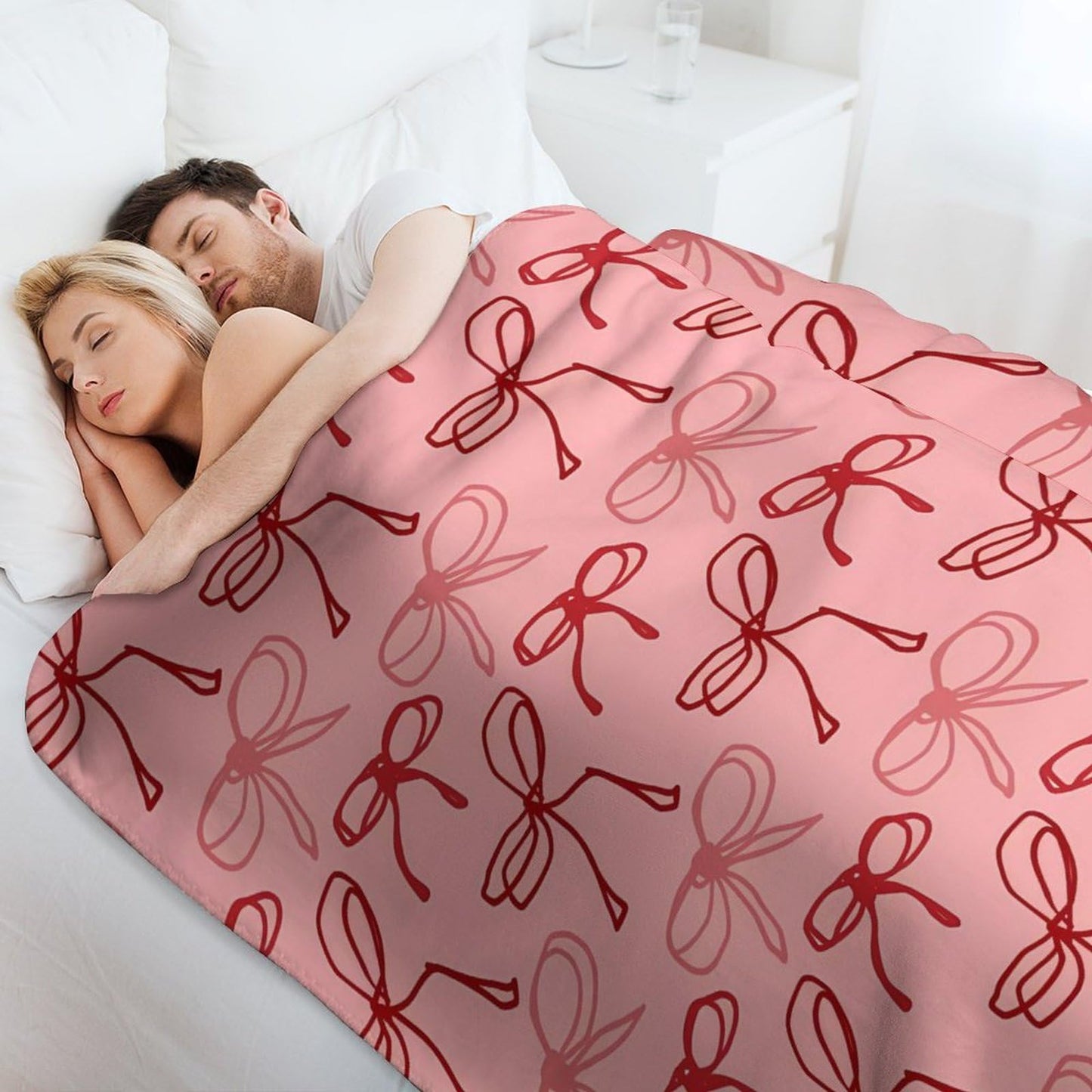 Pink Ribbon Red Bow Throw Blankets Fleece Blanket Super Soft Plush Throw Blanket Cozy Fuzzy Bed Blankets Microfiber Flannel Blankets for Couch, Bed, Sofa-40"x50"