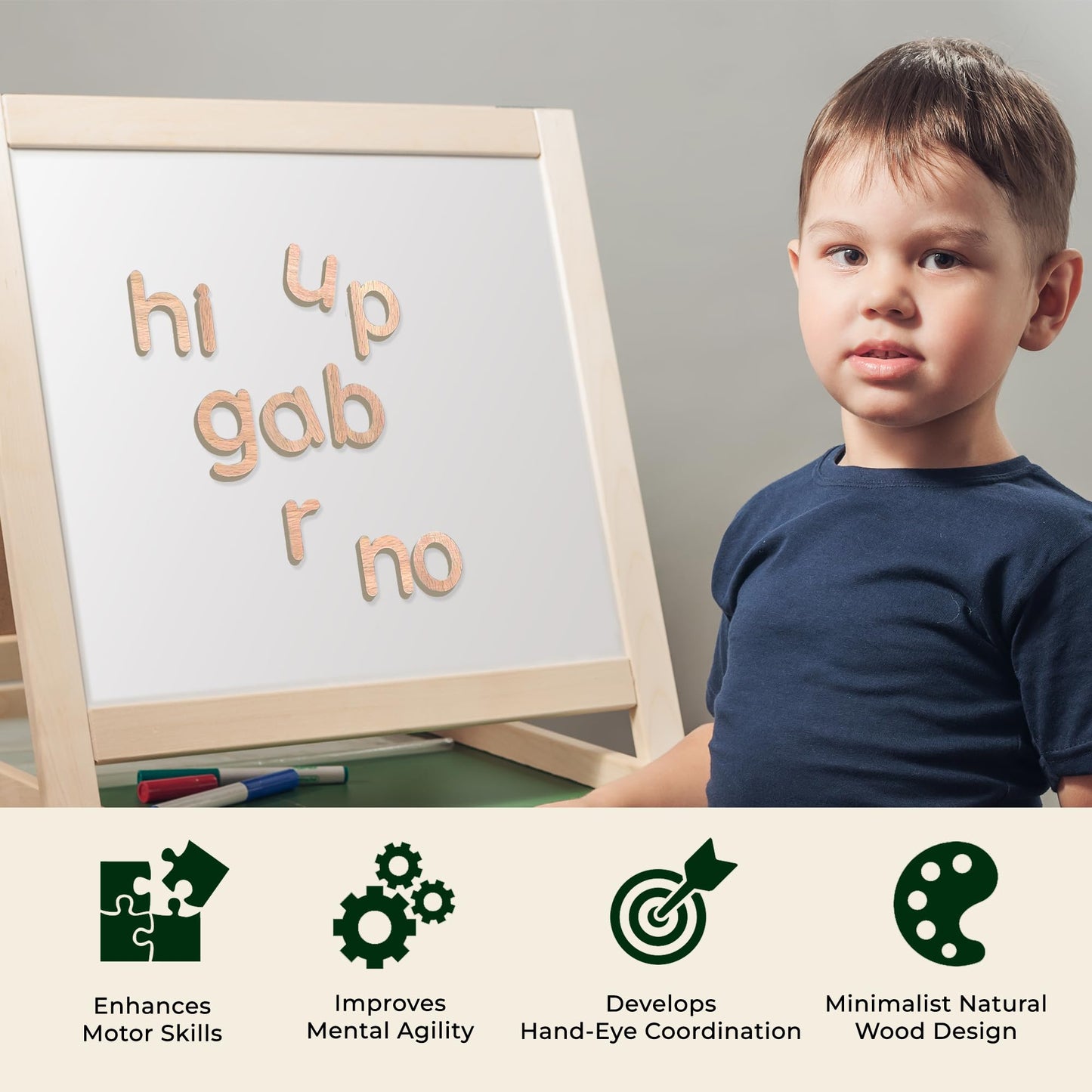 LEAPING LEARNING Alphabet Magnets - Magnetic Letters for Kids, Wooden Letters for Learning & Classroom Supplies, Ideal for Refrigerators, School Board, & Early Literacy Educational Toys 3+ (Lowercase)