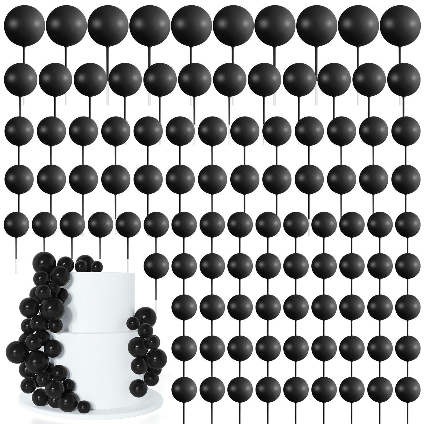 BOUBONI 138 Pcs Black Balls Cake Topper Decorations Balloon Cupcake Toppers Foam Cake Topper Balls Decorations for Halloween Birthday Party Wedding Anniversary