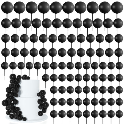 BOUBONI 138 Pcs Black Balls Cake Topper Decorations Balloon Cupcake Toppers Foam Cake Topper Balls Decorations for Halloween Birthday Party Wedding Anniversary