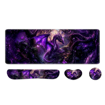 Desk Pad and Keyboard Wrist Rest, Large Mouse Pad + Keyboard Pad+Mouse Wrist Support, Non-Slip Desk Mat Protector for Office, Home 31.5×11.8 Inches Anime Dragon