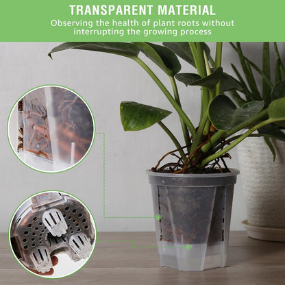 GREENPARA 5-Inch Self-Watering Plant Pots - 10-Pack Clear Plastic Planter with Deep Reservoir, Drainage Holes for Indoor Outdoor Gardens, Herbs, Succulents, and Flowers