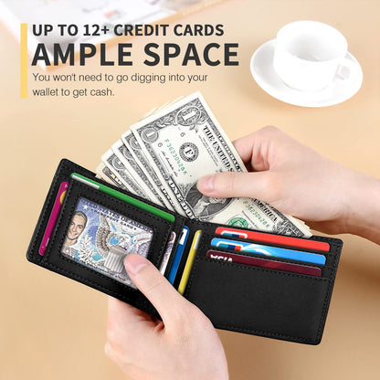 RUNBOX Wallet for Men Slim 11 Credit Card Holder Slots Leather RFID Blocking Small Thin Men's Wallet Bifold Minimalist Front Pocket Large Capacity Gift Box