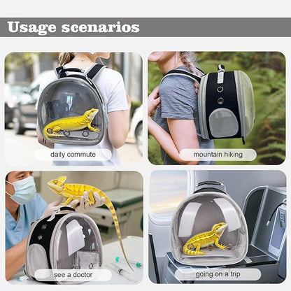 WEVONIGU Expandable Small Animal Backpack Carrier with Clear Bubble Window Large Space Travel Cage for Hedgehog Rat Parrot,Bearded Dragon,Sugar Glider,Airline Approved (Black, BE Backpack)