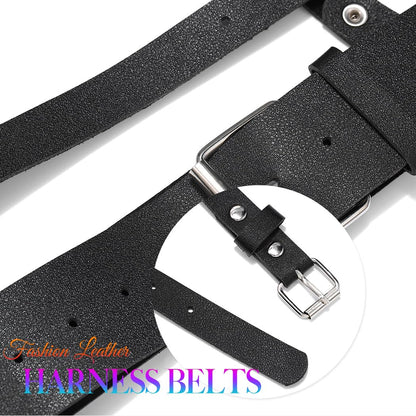 BODIY Punk Women Waist Belts PU Leather Fashion Body Chain Belt Circle Rave Halloween Accessories Belt Adjustable Gothic (Black-04)