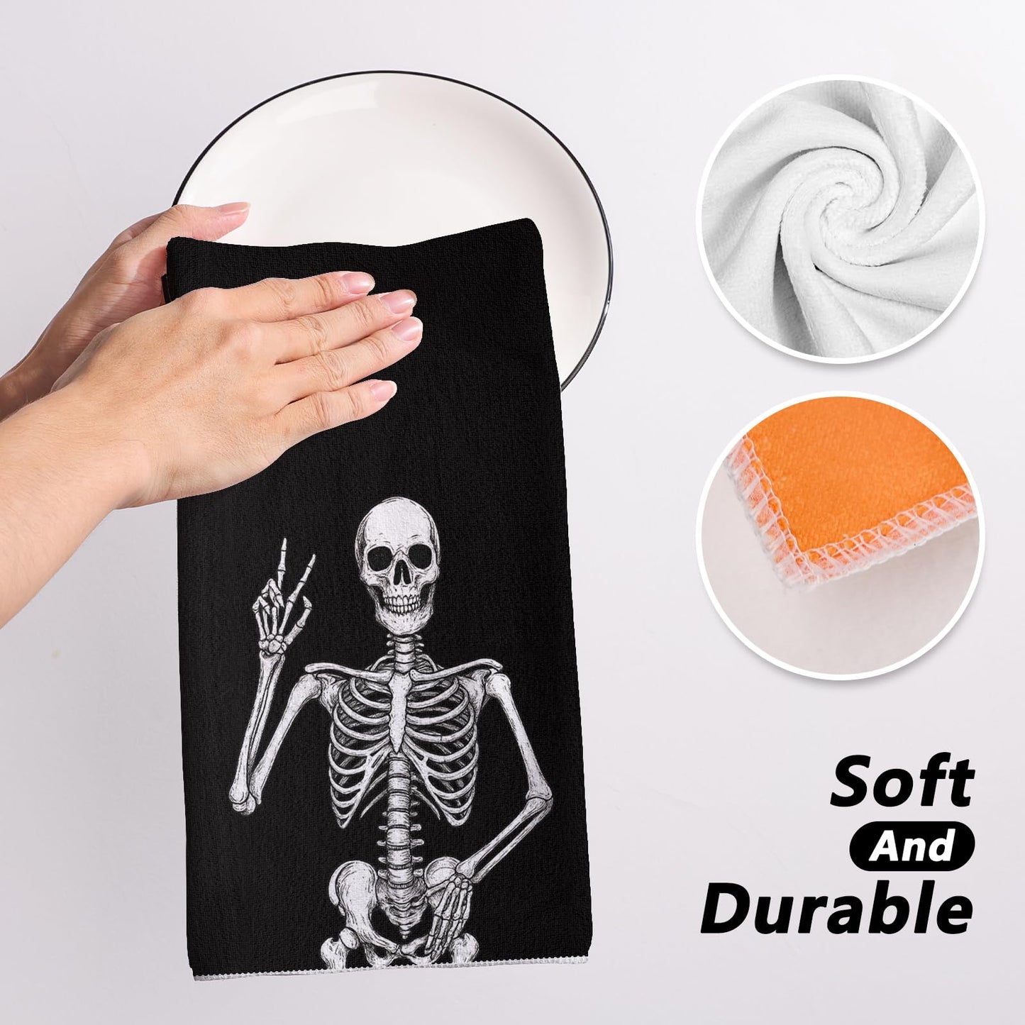 Halloween Kitchen Towels 18x26 Inch Set of 2, Skeleton Spooky Halloween Dish Towels Seasonal Holiday Farmhouse Home Party Decoration