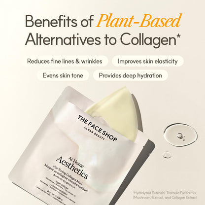 THE FACE SHOP Original Vegan Collagen Face Mask, Korean Glass Skin Essential, Peptide Hydrogel Mask for Firming & Skin Elasticity, Moisturizing, 4EA