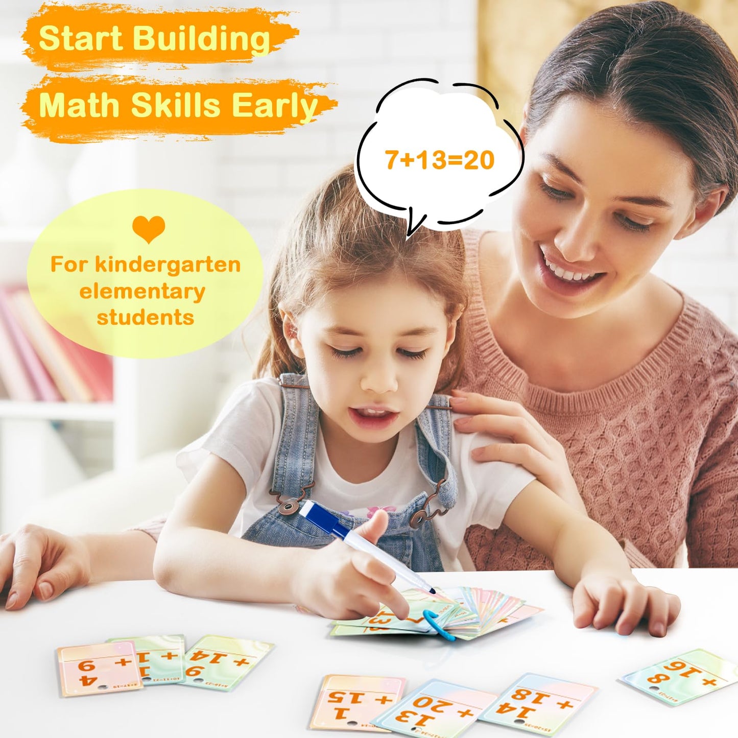 Alened Addition and Subtraction Flash Cards, Math Facts Flashcards 1-20, Math Manipulatives Games for Kindergarten, 1st, 2nd, 3rd, 4th, 5th, 6th Grade Kids Ages 4-12-56cards