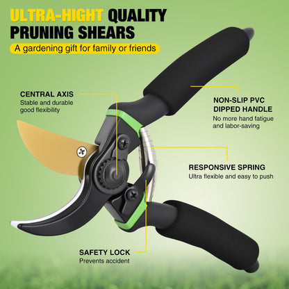 Yesker Pruning Shears for Gardening 8.5" Professional Bypass Garden Scissors Yard Clippers with Sharp SK5 Steel Blade Heavy Duty Hand Pruners for Branch Flower Plant Trimming Cutting Gardening Tools