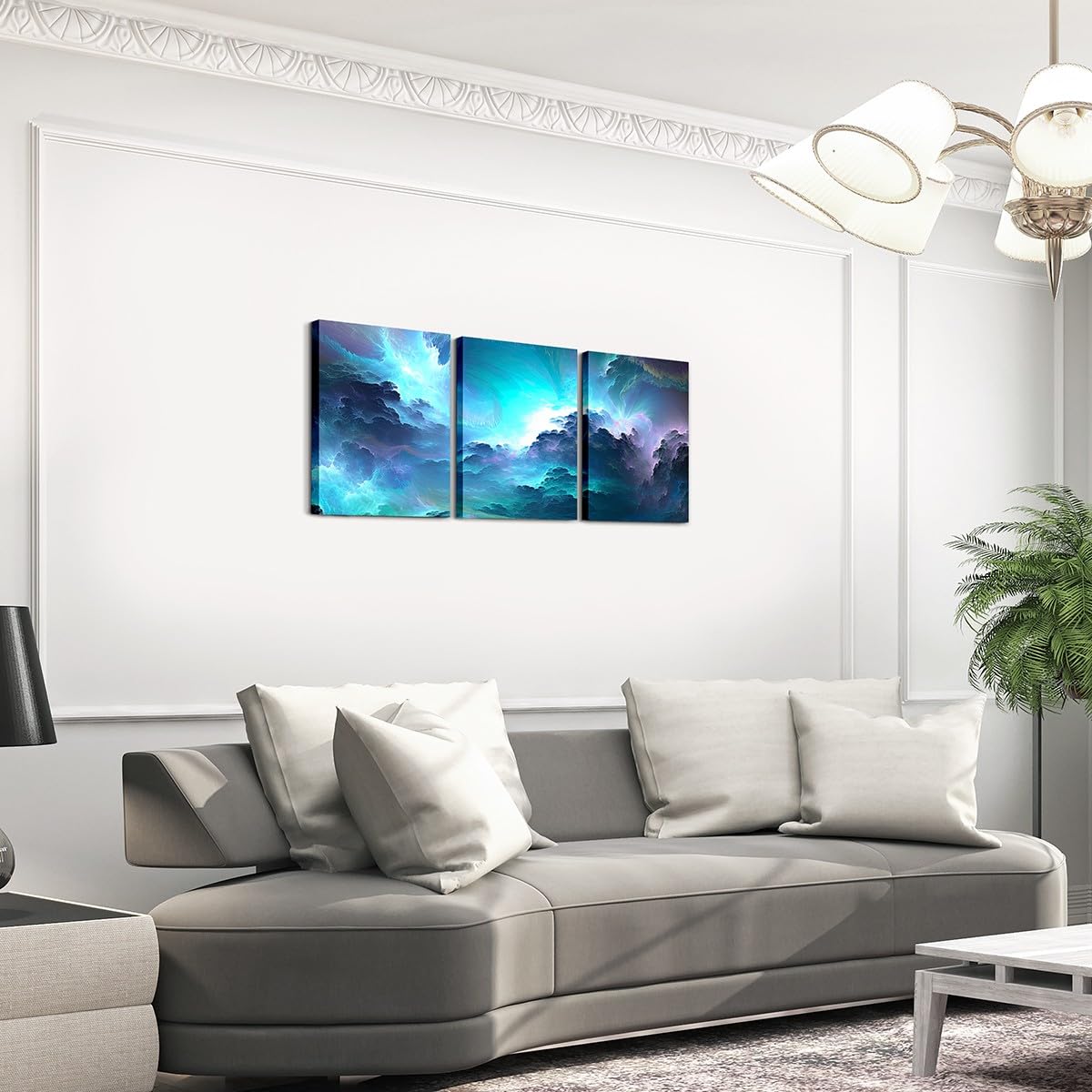 Purple Blue Marble Canvas Wall Art Set of 3, Purple Teal Glitter Paintings Wall Decor for Living Room Bedroom Modern Abstract Wall Art Ombre Poster Prints Luxury Decor Artwork Prints