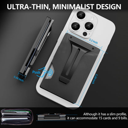 BESSIO Magnetic Phone Wallet Compatible with Apple MagSafe - Metal Card Holder with AirTag Holder, RFID Blocking & Money Clip Mag Safe Wallet for iPhone 17 16 15 14 13 12 Pro Max/Pro/Plus/Mini, Black