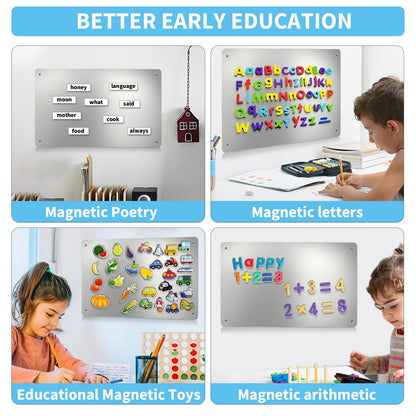 2Pack Magnetic Board,17.1" x 11.8" Magnet Display,for Magnets and Bulletin Board,Suitable for Wall, Refrigerator, Compartment, Cabinet etc,Comes with Dual Lock Tape for Easy Hanging (Silver)