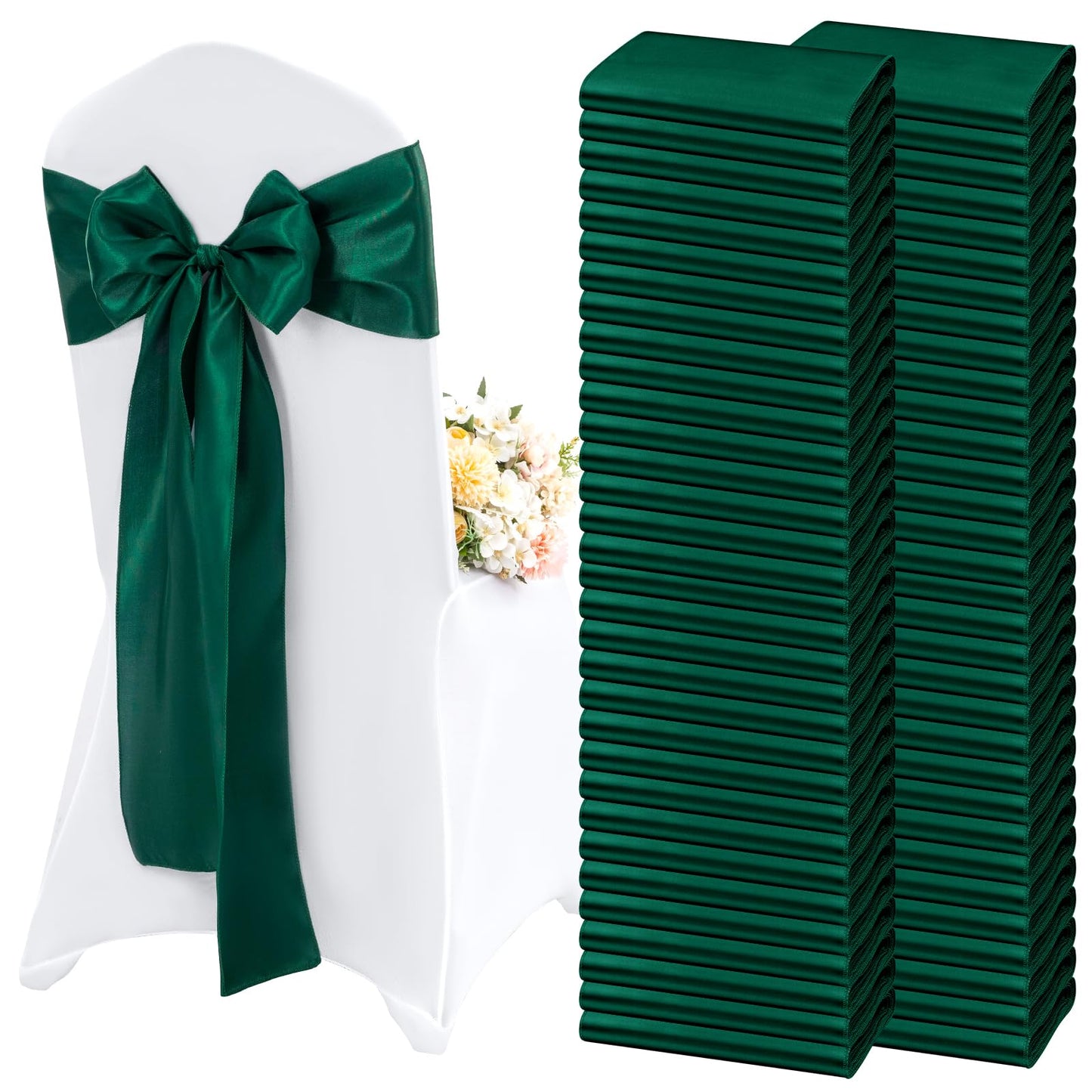 Lykoow 100 Pieces Emerald Green Satin Chair Sashes for Wedding Reception Party Hotel Home Kitchen Decoration-Emerald Green