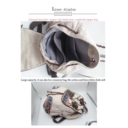 HUANGGUOSHU Backpack Purse For Women Casual Vintage Drawstring Back Pack Bohemian Travel Boho Hand-Held Flap Hand-Embroidered Backpack