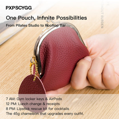 Genuine Leather Small Coin Purse for Women, Vintage Leather Change Purse, Coin Bag with Kiss Lock, Mini Coin Purse for Women's (Black)