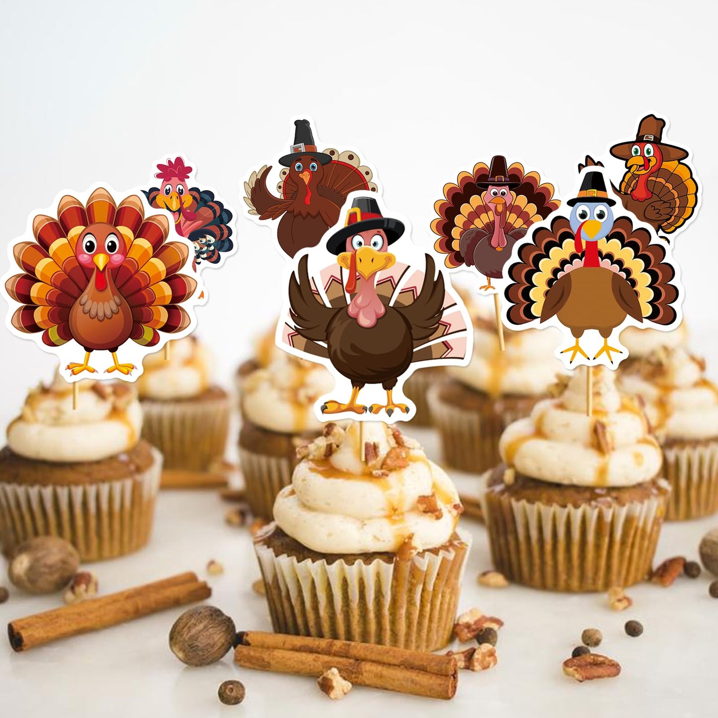 36Pcs Thanksgiving Cupcake Toppers Turkey Friendsgiving Cupcake Toppers for Friendsgiving Party Decorations Thanksgiving Party Decorations