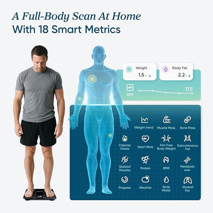 Etekcity FSA&HSA Eligible Smart Scale for Body Weight Fat, Digital Weighing Machine for Accurate BMI Muscle Mass Composition, Apple Health Compatible Fitness Equipment,TFT,‎Tempered Glass,Black