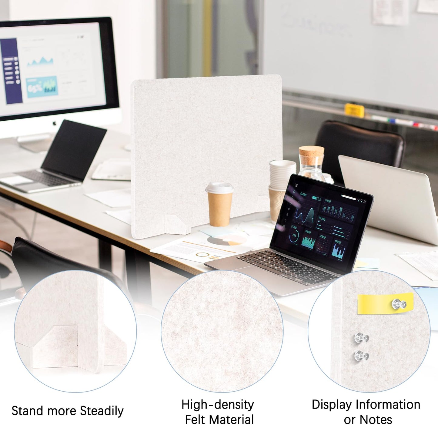 AMUSIGHT 2 Pack Acoustic Desk Dividers - 24" x 20" Freestanding Privacy Panels Set with Noise - Reducing Design Cubicle Sound Proof, Ideal for Office, Classroom, and Home (Light Beige)