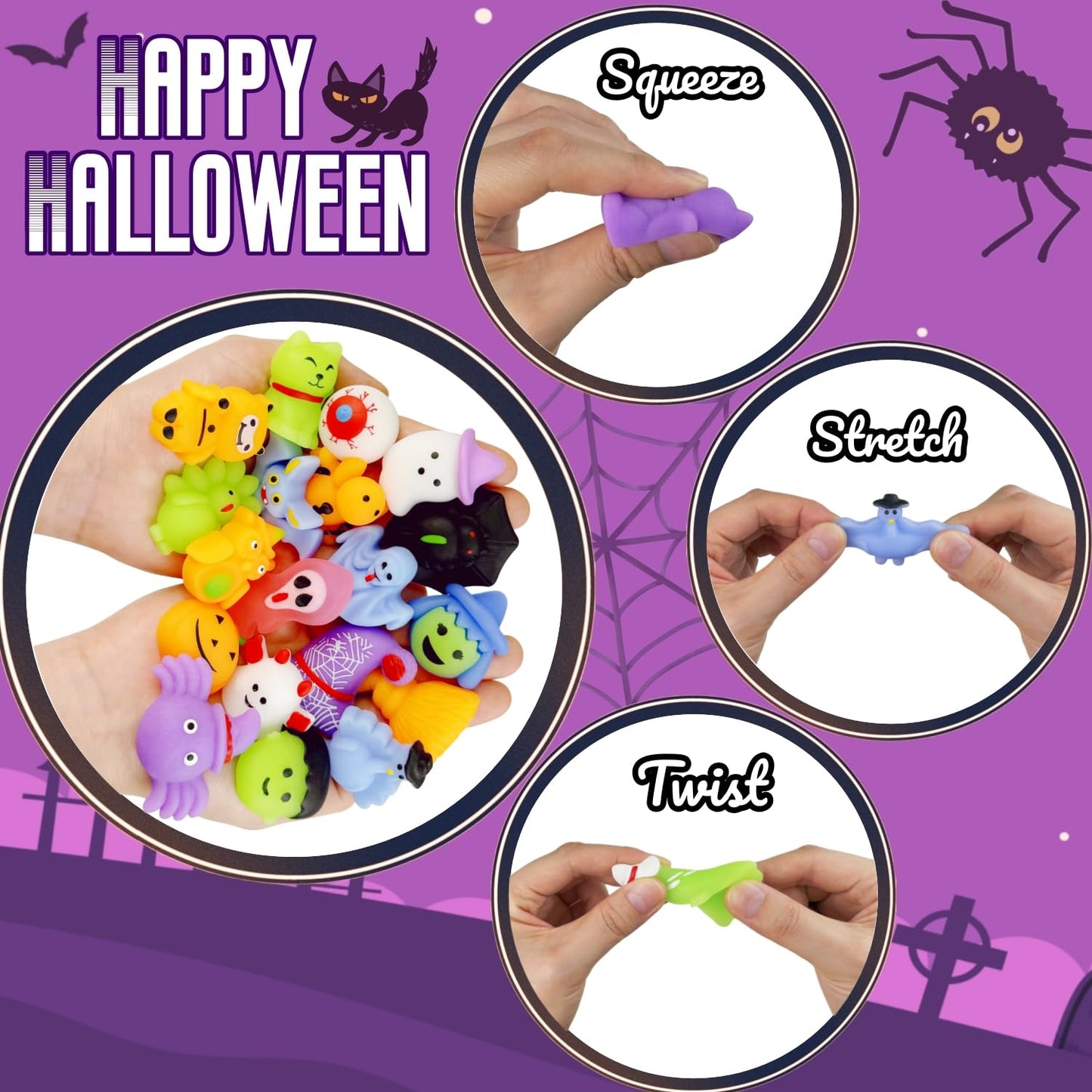 VOVEA Halloween Mochi Squishy Toys 30 PCS, Squishies Party Favors for Kids, Treat Bags Goodie Bag Fillers, Treats Classroom Prizes Mini Kawaii Stress Relief