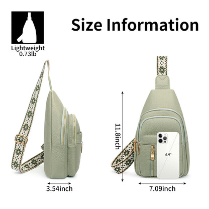FALAN MULE Small Crossbody Sling Bags Fanny Packs Leather Purses Chest Bag for Women (Green)
