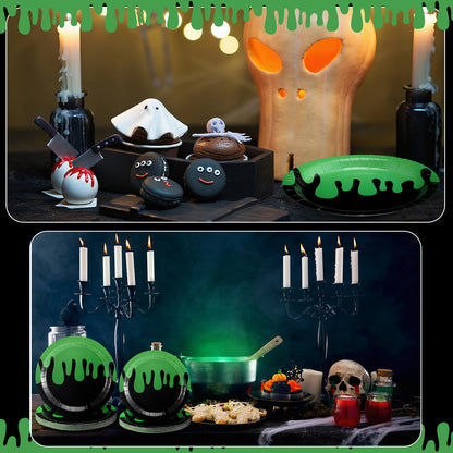 Newtay 48 Pcs Halloween Ghost Party Paper Plates Green and Black Disposable Dessert Plates Set for Kids Boys Girls Birthday Themed Party Supplies Halloween Decorations, 7 Inches and 9 Inches