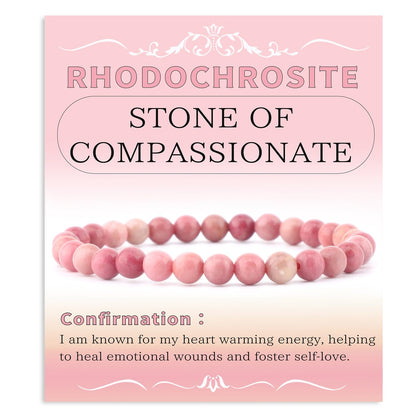 Bymitel 6mm Rhodochrosite - Handmade Reiki Gemstone Stretch Bracelet, Natural Beauty & Spiritual Essence, Crystal Healing for Unisex Adults