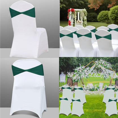 WYFMYD Spandex Emerald Green Chair Sashes 50 Pcs Dark Green Sashes Bows Elastic Chair Cover Bands Ties Without Buckle for Wedding Party Events Ceremony Birthday