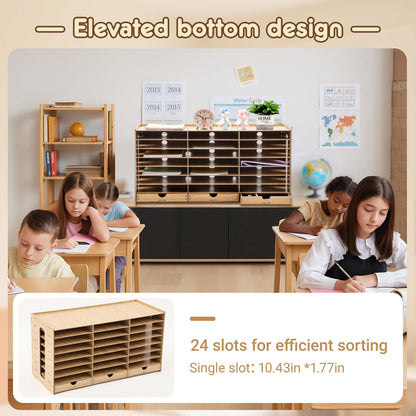 Colingmill Classroom Mailboxes Wooden Teacher Student Mailboxes for Classroom Literature Paper Organizer Compartments with Drawers, Sturdy Ease Setup for Home Office School(24 Slots)