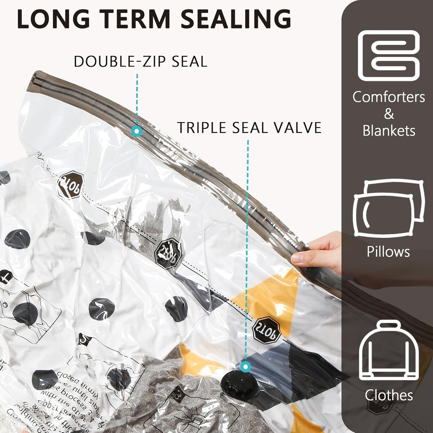SUOCO 8 Jumbo Vacuum Storage Bags, Vacuum Seal Bags for Clothing, Travel Space Saver Bags for Luggage Clothes Pillows Comforters Blankets Bedding
