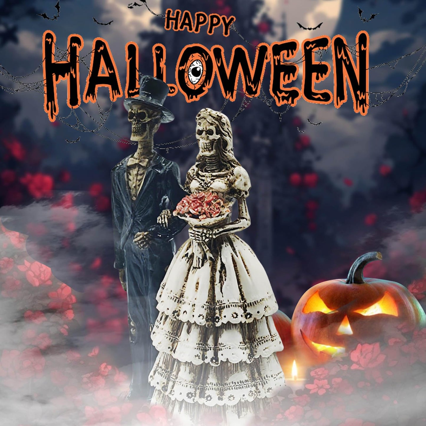 Gorbgle Halloween Decor, Gothic Decor Resin Skull Wedding Statues, Spooky Ghost Figurines, Goth Sculptures Table Centerpiece for Home Office, Desk, Mantel, Bookshelf, Indoor Decorations