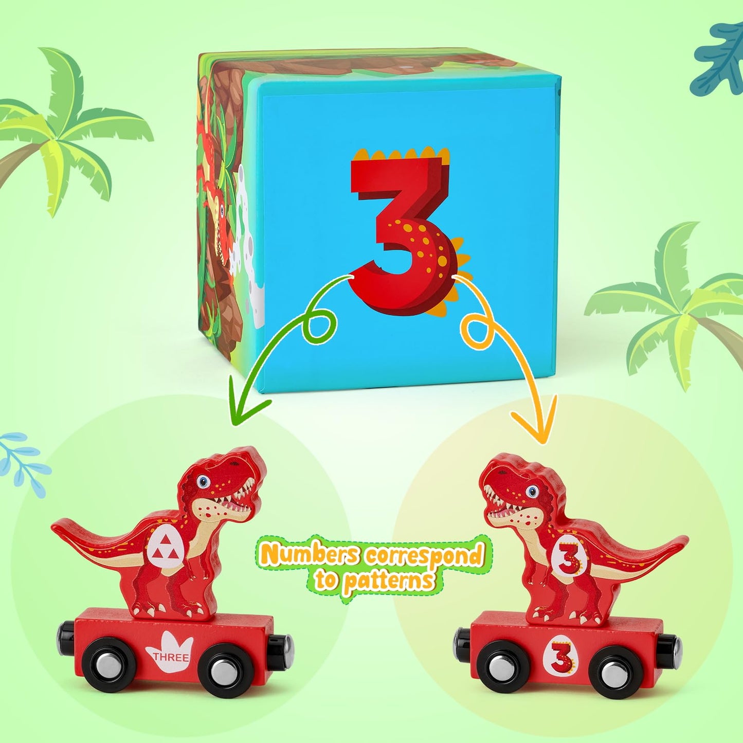Atoylink Toddler Dinosaur Sorting and Stacking Toys with Magnetic Wooden Dinosaur Train Set, Baby Number Blocks Nesting Boxes Preschool Learning Montessori Toys for 1 2 3 Year Old Boys Girls Gift