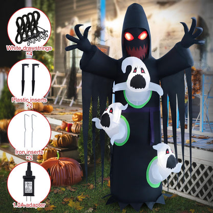 HZGDEJTG 8ft Harvester with Runaway Ghost on Chest Halloween Inflatable Outdoor Decoration, Yard Decorations with LED Lights for Outdoor Lawn, Garden, Home Holiday Party