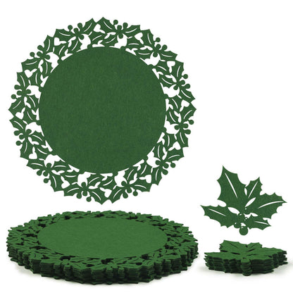 Noctiflorous Round Felt Placemats with Coasters Set of 6 Diameter 13 inch Non Slip Place Mats Heat Resistant Durable Tablemats Fall Table Decorations for Dining Table(Christmas Green, 6)