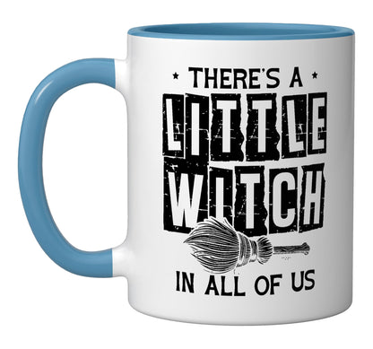 There's A Little Witch In All Of Us Halloween Broom Ceramic Mug, Blue/White