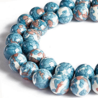45pcs 8mm Natural Blue Rain Flower Beads Gemstone Beads Round Loose Beads for Jewelry Making