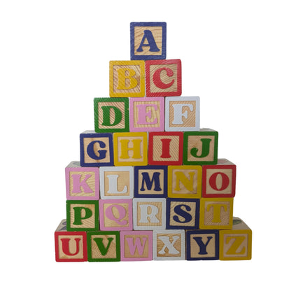 Tot Dojo ABC-123 Pine Wood Educational Blocks Set, 26 Pieces – Alphabet, Numbers, Animals, Fruits & Patterns for Toddlers