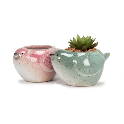 Abbott Collection Stoneware Bird Planter - Pink, Small (3" H)