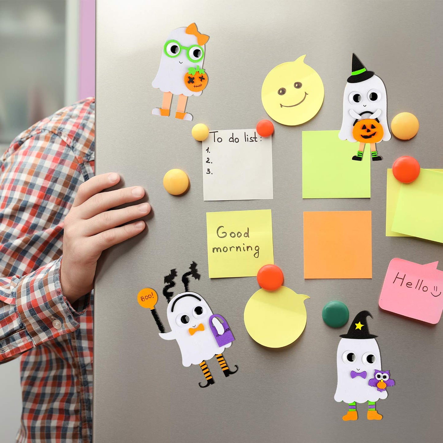 12 Pieces Foam Ghost Magnet Craft Kit Halloween Refrigerator Magnets DIY Self Adhesive Foam Magnet for Halloween Party Decorations