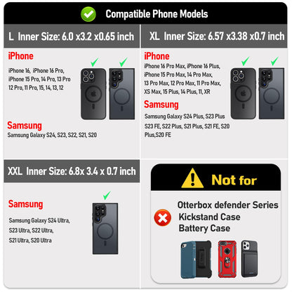 ykooe Genuine Leather Phone Holster Compatible with iPhone 16/15/14/13/12 Pro Max & Plus,17 Air Models, Galaxy S24/S23/S21 FE -Belt Clip and Magnetic Closure,Dark Brown,XL