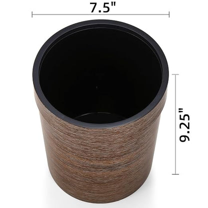 Noamus 3 Pack Vintage Small Trash Can, 1.7 Gallon Plastic Round Wastebasket, Hipsteen Retro Style Garbage Can, Wood Grain Garbage Bin with Top Ring to Fix Bag for Home Kitchen Office Bathroom