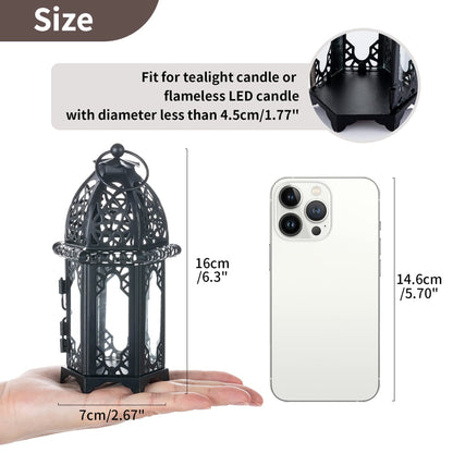 NUPTIO 6 Pcs Hanging Candle Holder Lantern Centerpiece Table/Hanging Glass Hexagon Moroccan Candle Lantern Holders, Black