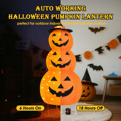 Halloween Pumpkin Decorations, Battery Operated Pre-Lit Collapsible Jack-o-Lantern with 100 LED & 8 Modes, Pop Up Pumpkin Decor for Indoor Outdoor Yard, Party, Halloween Fall Holiday