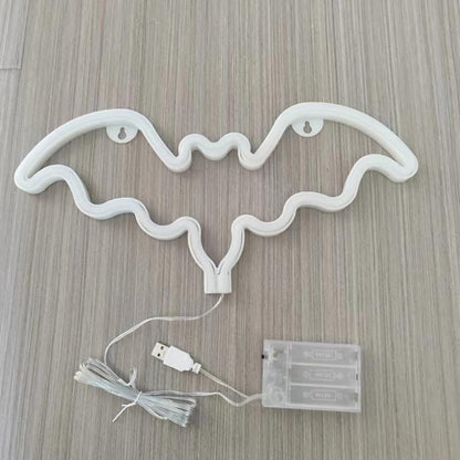 Bat Halloween Neon Signs for Bedroom Bedside Dorm Wall Decor,Neon Light up Halloween Decor LED Night Lights Table Ornaments for Christmas Party, Battery Powered Neon Bat Sign Kids Gifts(2Purple)