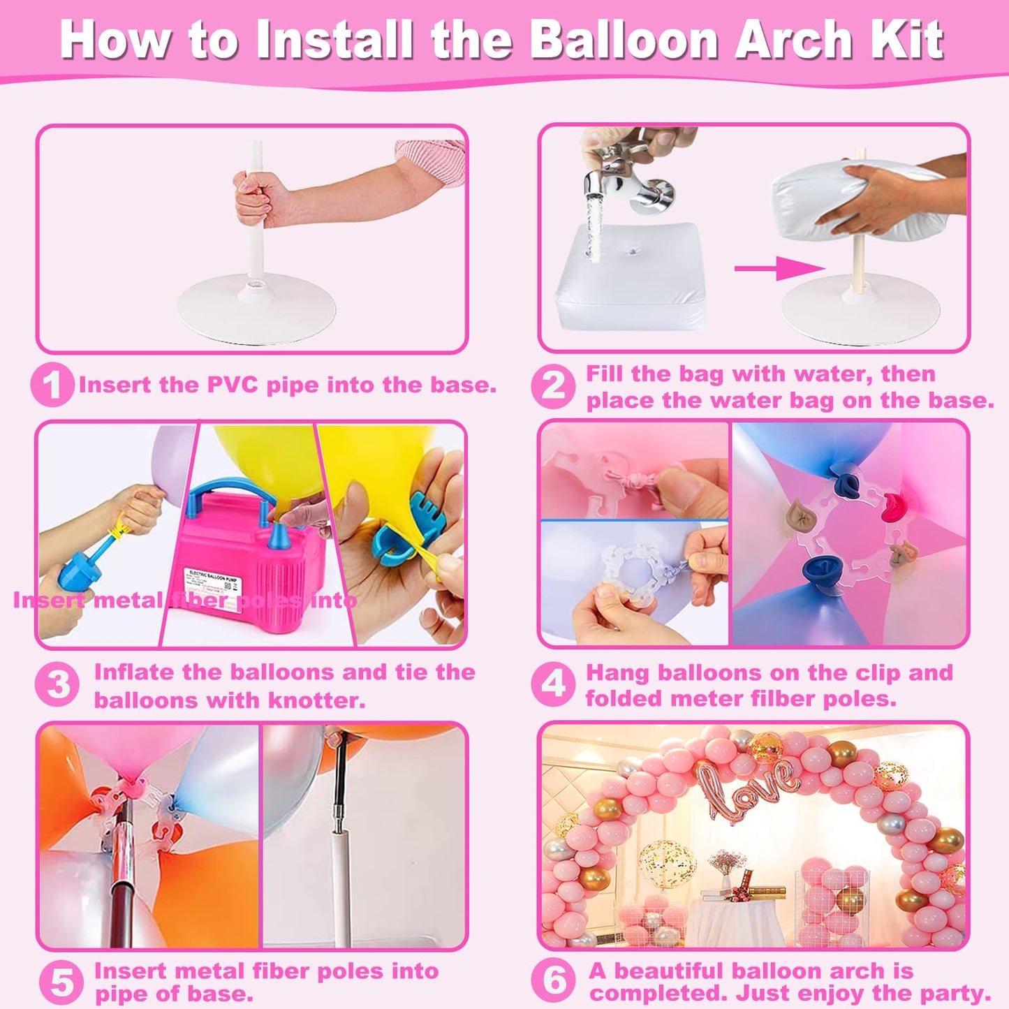 Balloon Arch Kit and Balloon Pump, 9Ft Tall & 10Ft Wide Adjustable Balloon Arch Stand Kit with Electric Pump, Balloons and Accessories for Birthday, Wedding, Graduation Party Decoration