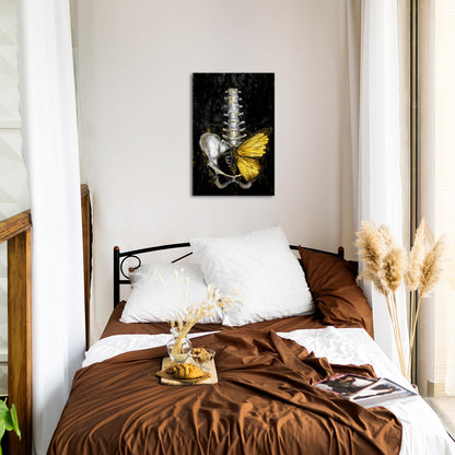 iKNOW FOTO Anatomical Spine Wall Art with Gold Butterfly 16x24 Inch Medical Skeleton Canvas Print for Doctor Office Nurse Station Physical Therapy Clinic Decor Ready to Hang