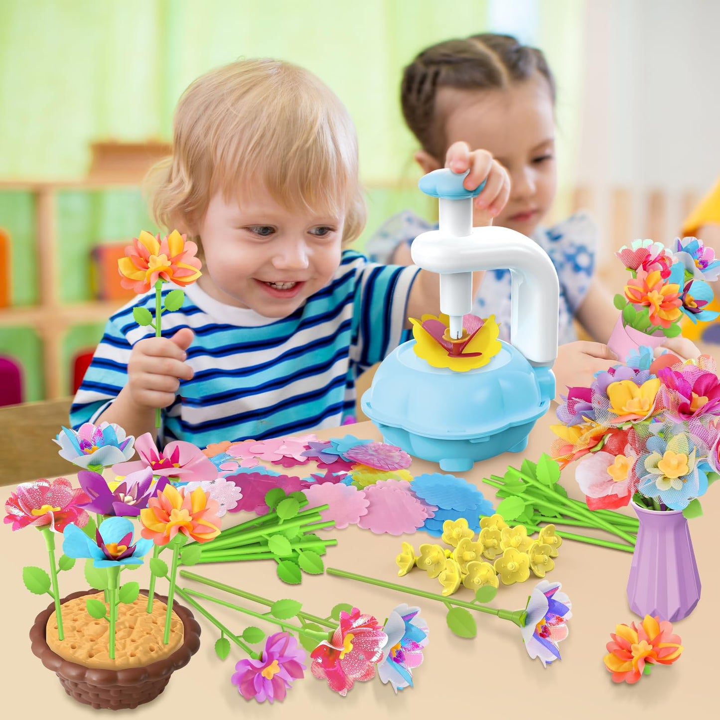 Kufanda Arts and Crafts for Kids 4-6, Toddler & Creative Fabric Flower Bouquets Toys for 4-8 Year Old Kids, for Granddaughters & Craft Lovers, Educational Fun DIY Activity Set